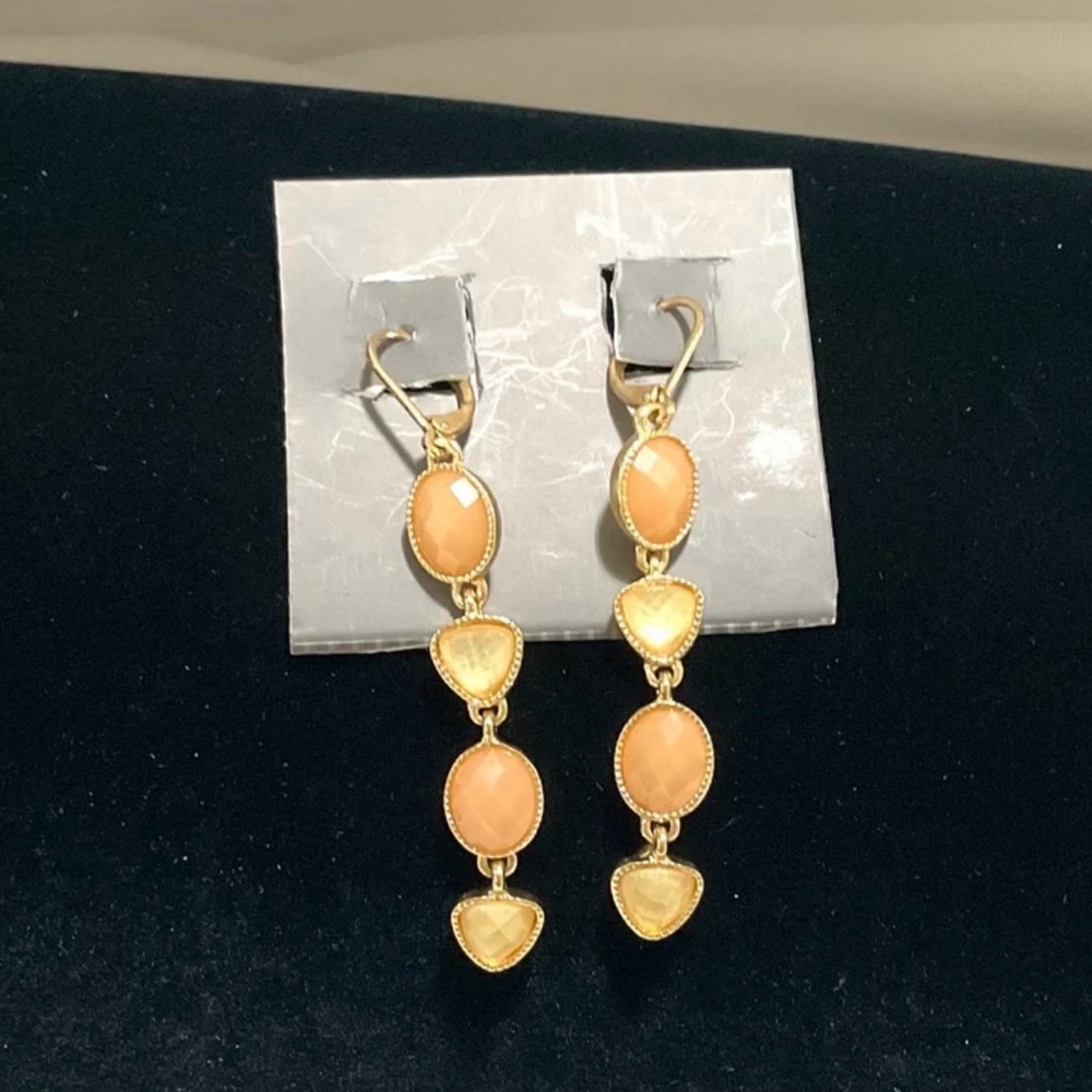 Vintage Peach & Champagne Colored long Monet Earrings